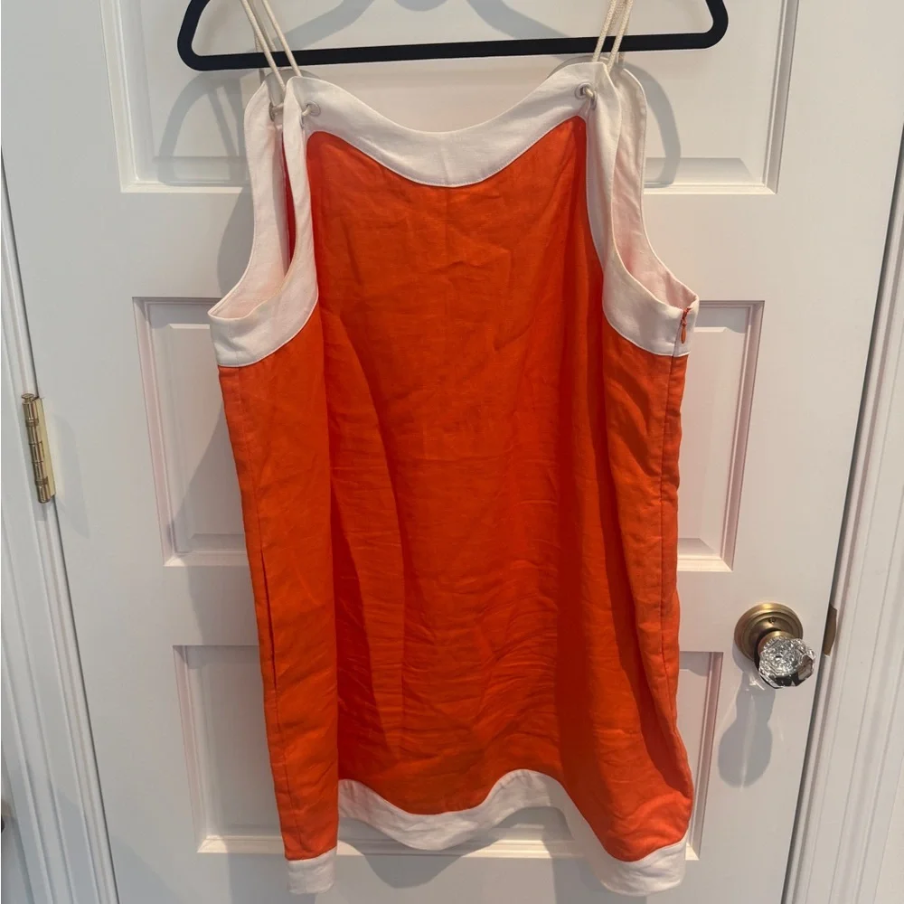 STAUD Renata Linen Orange and White Wavy Dress - Picture 3 of 5